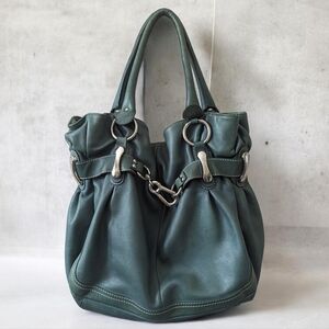 B. Makowsky Teal Slouchy Soft Pebble Leather Hobo Bag Y2K Bohemian Chunky Metal